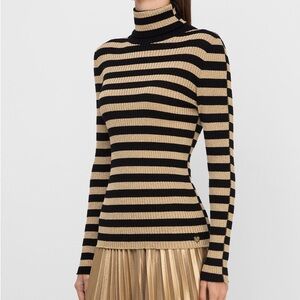 INC International Concepts Striped Black and Tan Turtleneck Sweater